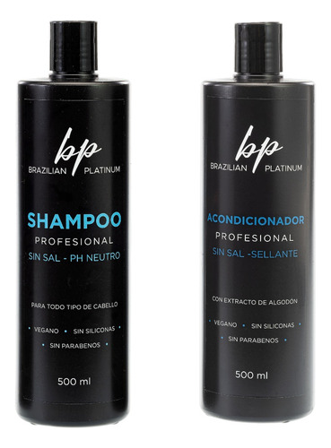 Shampoo Sin Sal + Acondicionador Brazilian Platinum Vegano