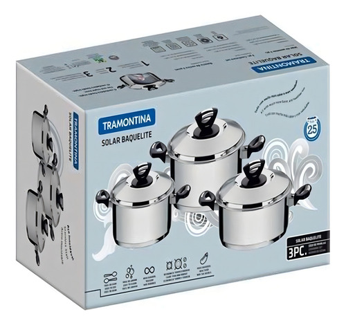 Jogo De Panelas Tramontina Para Fogão De Indução 3 Peças Cor Inox