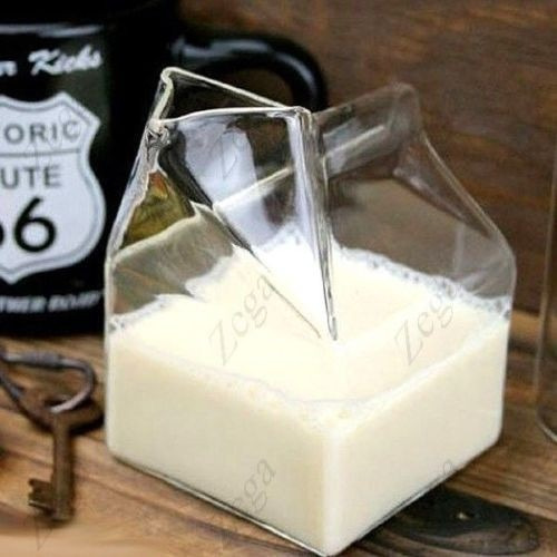 recipiente para agua 250 ml caja de leche con forma de vidrio esmerilado Calayu Jarra de leche de cristal vaso transparente tamaño mini irregular 