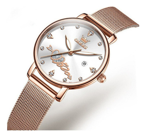 Elegante Reloj De Cuarzo Con Correa De Malla Y Calendario De