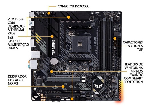 Imagem 9 de 10 de Placa Mãe Asus Tuf Gaming B550m-plus, Chipset B550, Amd Am4
