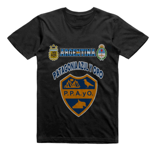 Remera Infantil Negra Patagonia Azul Y Oro Viedma