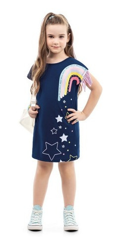 Vestido Infantil Menina Unicórnio Festa Céu Estrelas 4 Ao 14