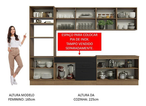 Armário Cozinha Completa Madesa 310cm Rustic/preto Agata 02