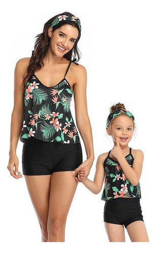 Traje De Baño Padre-hijo 2pcs Mom+girl Conservative Swimwear