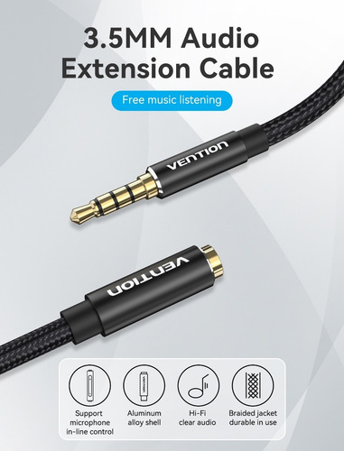 Cable De Audio Extension Vention 4 Polos Auxiliar 3.5mm 5m