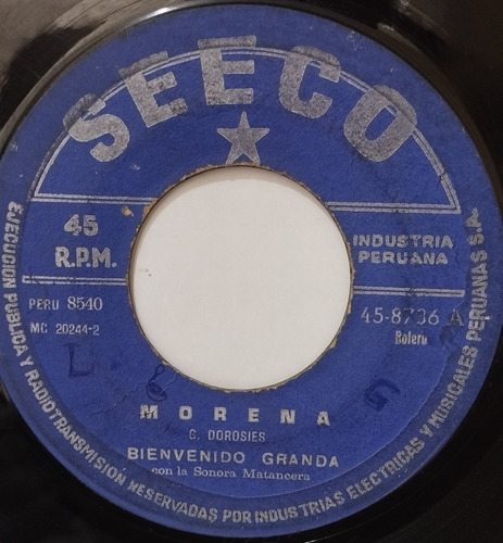 Single 45 Bienvenido Granda Con La Sonora Matancera - Morena