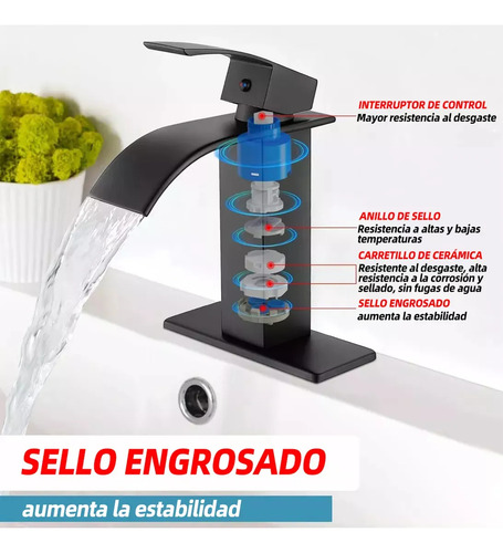 Grifo Mezclador Para Lavabo De Baño Llave Monomando Negro Acabado Mate