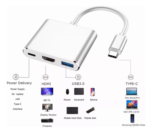 Tipo C A Hdmi 4k Hub Convertidor Hub Usb3.0 3 En 1 Adaptador