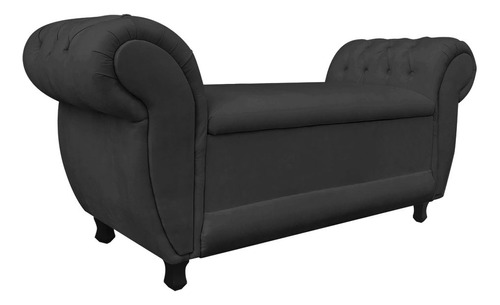 Sofá Retrô Com Baú Grécia Namoradeira Calçadeira Suede Preto