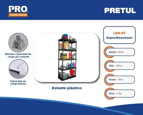 Estante Plástico De 5 Repisas, Pretul 20614