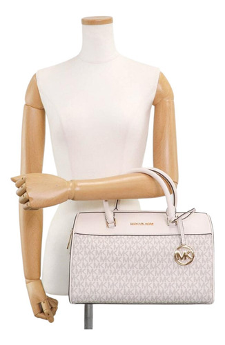 Bolsa Michael Kors Jet Set Travel Logo Multi Duffle Acabado de los herrajes Dorado Color Blanco Color de la correa de hombro Beige Diseño de la tela Monograma