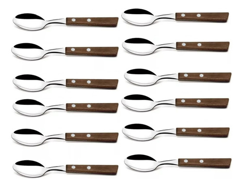 Set 12 Cucharas Acero Inoxidable Mango Madera Cocina Cubiert