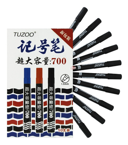 Set 10 Pcs Plumon Marcador Permanente Tinta Negra 1.5mm C018