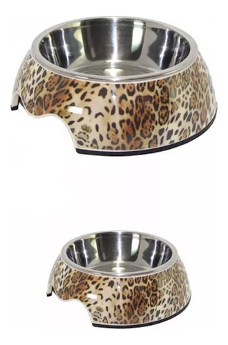 Combo Platos Comederos Perro Pet75 Leopardo 160ml Y 350ml