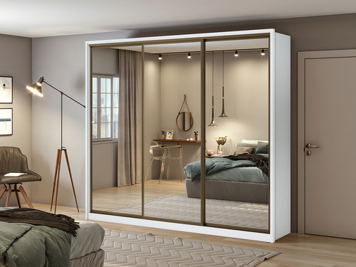 Guarda Roupa Casal 3 portas super Glass Spazio 6 gavetas Branco Móveis Lopas