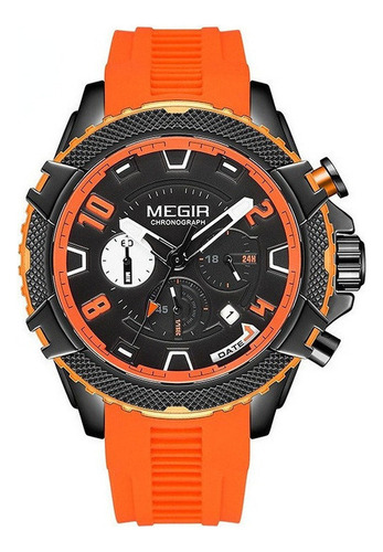 Relógio casual de quartzo Megir Luminous Calendar com pulseira laranja/preta