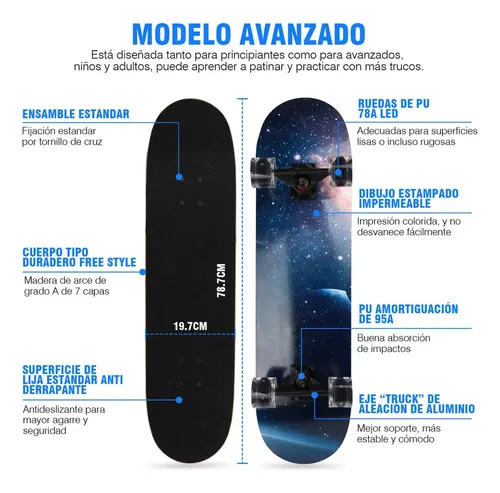 Deleven Monopatín Mini Cruiser 56cm Con Ruedas LED Y Rodamientos ABEC 7 – Incluye Herramienta T, Ideal Para Niños Y Adultos