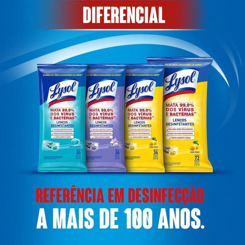 Lenços Desinfetantes Lysol - Poder Cítrico 36 Unidades