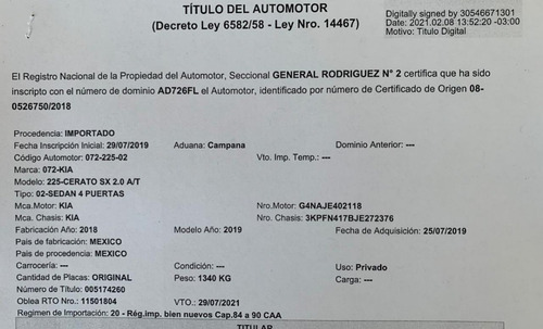 Kia Cerato 2.0 Sx At6 4 P