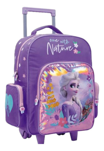 Mochila Frozen Elsa 43cms Con Carro Carrito Con Ruedas