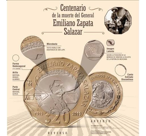 Moneda 20 Pesos Emiliano Zapata