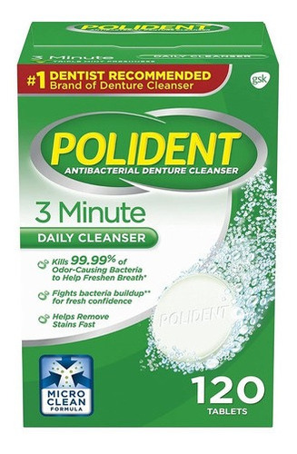 Tabletas Limpiadoras De Dentadura 3 Minutos Polident 120 Und