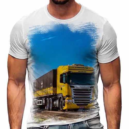 Camiseta Masculina Caminhão Scania Arqueado Amarelo