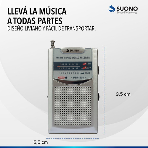 Mini Radio Portatil Suono Am/fm 2 Bandas Entrada Aux
