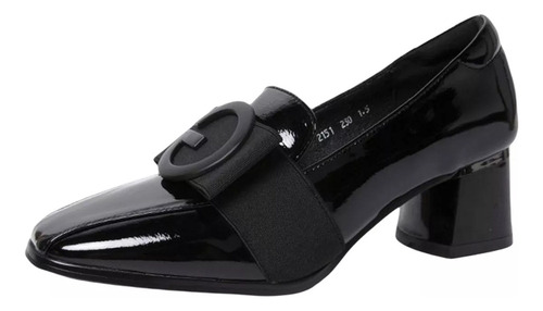 Zapatos De Tacón Bajo Con Punta Cerrada Gruesa Para Mujer,