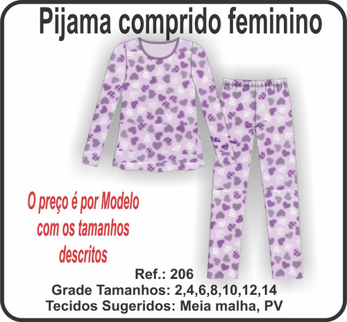 Molde Pijama Comprido Feminino Infantil 206