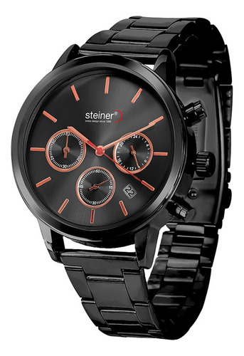 Reloj De Pulso Para Dama Con Subesferas Ø 38 Mm Steiner Correa Negro Bisel Negro Fondo Negro