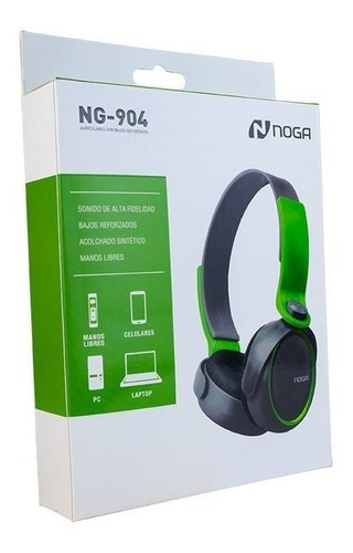 Imagen 1 de 6 de Auriculares Noga Ng-904 Verde Y Gris Vincha Mic Remoto Volum