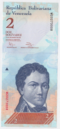 Billete Venezuela 2 Bolivares 27 Dic 2012 Unc Nuevo (c85)