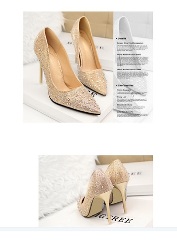 Vestido De Zapatos De Strass De Tacón Alto Y Fino A Juego [u