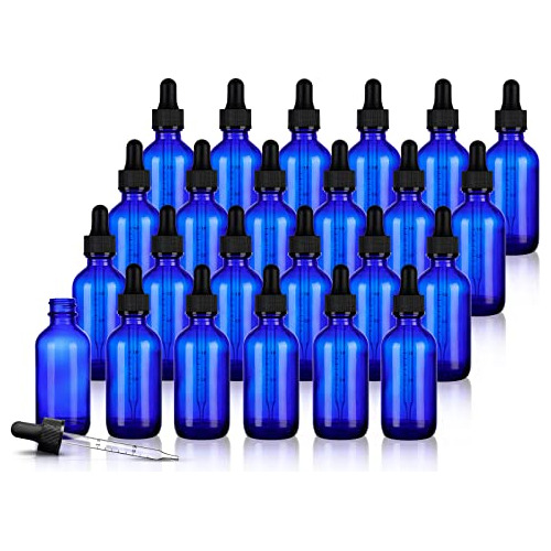 Zbcceob Paquete De 24 Botellas Cuentagotas De Vidrio Azul, 2