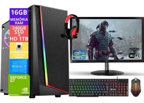 PC Gamer Completo Intel Core i5 Memoria Ram 16GB SSD 240GB Monitor