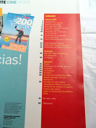 Revista El Amante Cine 200 * Todos Los Estrenos Del Año 2008 (Usado)