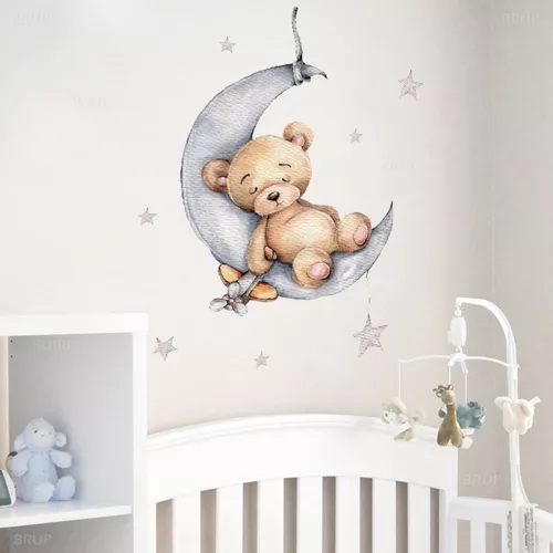 Decoración para bebés - Vinilo de pared luna con estrellitas (*‿*), Vinilos  para bebé, niño y niña