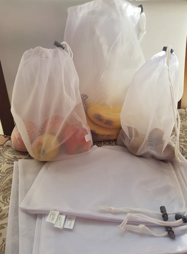  12 Bolsas De Tela Re-utilizables Ecológicas Para Frutas Y V