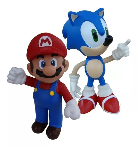 Kit Boneco Sonic 26cm e Super Mario 22cm Articulados Super