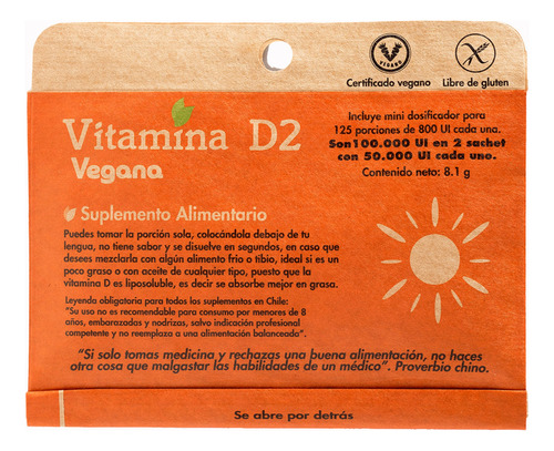 Vitamina D2 Dulzura Natural (125 Porciones) Vegano Sabor Sin sabor