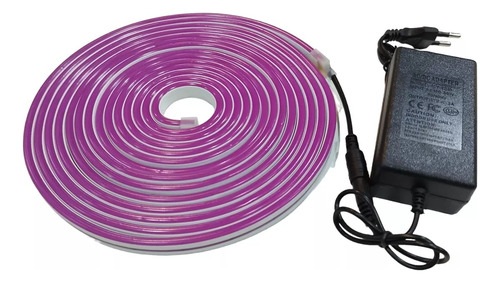 Cinta Manguera Led Tipo Neón Morado 5mts Con Transf.