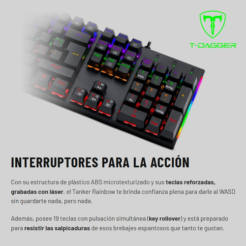 Imagen 6 de 8 de Teclado Gamer Mecánico T-dagger Tgk-310 Naxos, Rgb / Rainbow