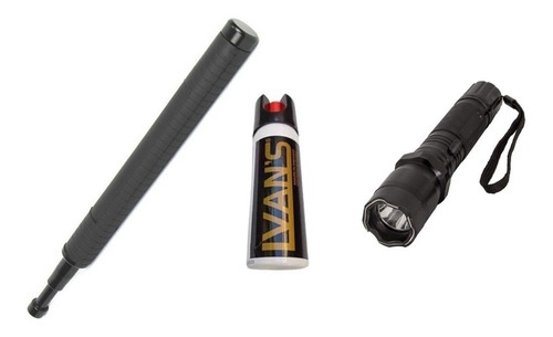 Imagen 1 de 6 de Kit Defensa Personal Bastón Retráctil+ Gas Pimienta Ivan's