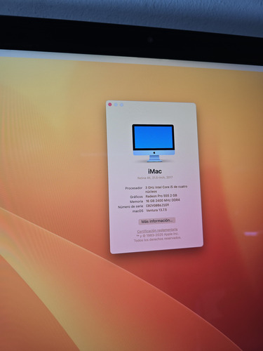 Imac 2017 Retina 4k Ventura Gris (Usado)