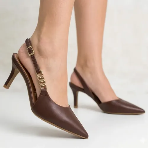 Scarpin Vizzano Corrente Lateral Exclusivo Salto 7 Conforto Chocolate 38 Br