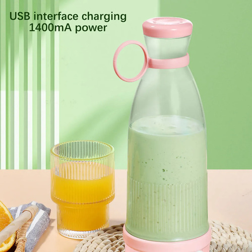 Licuadora Exprimidor Con Vaso Portátil Usb Recargable 380 Ml Rosa