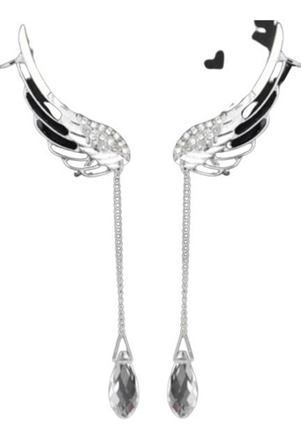 Solitario Trepador Ear Cuff Pluma Con Pendiente Como Cristal