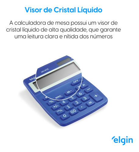 Calculadora Elgin De Mesa 12 Dig Comercial Mv4125 Azul